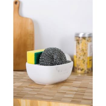 大理石紋海綿鋼絲球收納盒置物架廚房水槽臺面清潔洗碗碟刷套裝