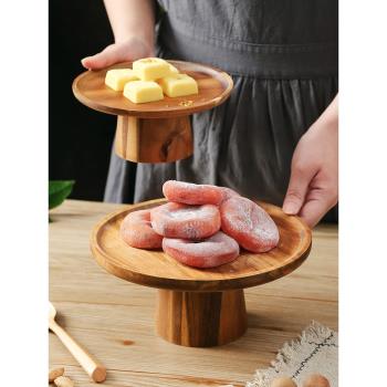 日式蛋糕托盤家用實木質干果壽司點心托盤高腳水果盤甜品擺件ins