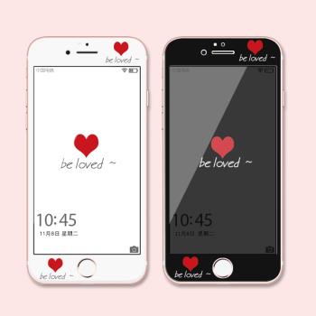 蘋果6鋼化膜7plus彩膜卡通可愛iphone6splus手機貼膜軟邊愛心情侶