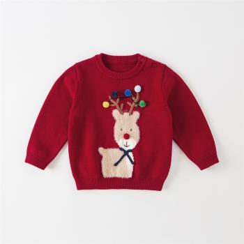 戴維貝拉紅色兒童新年圣誕毛衣
