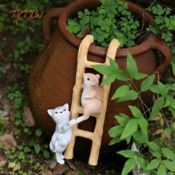 可愛貓咪老鼠兔子爬梯樹脂裝飾花園庭院露臺裝飾擺件