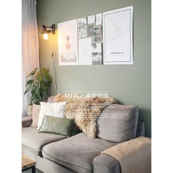 綠灰色壁紙米羅復古純色客廳臥室背景墻紙高級莫蘭迪北歐家用加厚