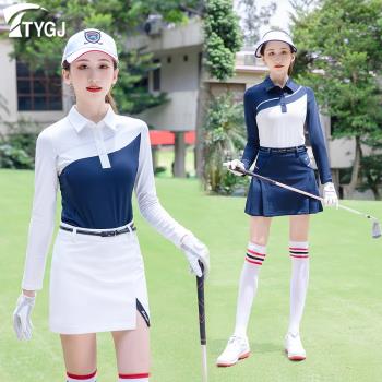 高爾夫球服裝女士長袖T恤韓版polo衫個性撞色 女裝衣服運動上衣