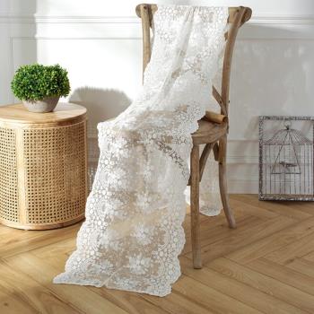 法式唯美白色立體繡花棉線蕾絲桌旗婚慶裝飾長方形茶幾布蓋巾布藝