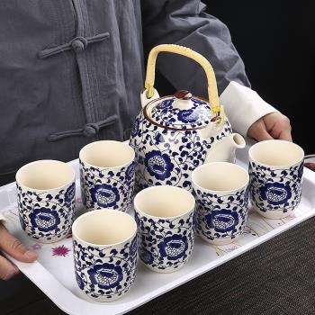 青花復古提梁壺茶具套裝陶瓷中式家用泡茶壺茶杯簡約開業活動禮品