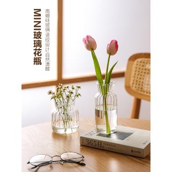 川島屋玻璃小花瓶透明擺件客廳插花水養迷你桌面矮花器網紅ins風