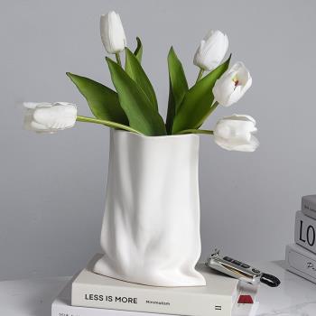 莫蘭迪花瓶干花擺件創意電鍍銀色陶瓷花瓶花藝樣板間花器軟裝飾品