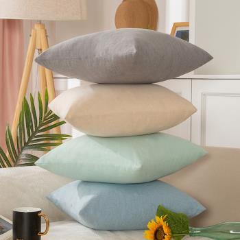 素色抱枕沙發客廳抱枕套加厚方形靠枕純色含芯靠墊靠背枕墊仿棉麻