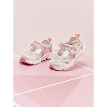 戴維貝拉兒童涼鞋女孩運動鞋粉色2024夏季寶寶透氣老爹鞋軟底小童