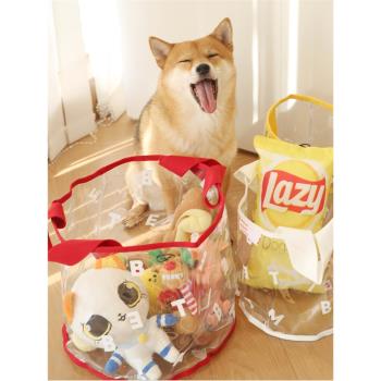 ins韓國寵物玩具收納筐零食玩具雜物收納袋pvc貓咪狗狗玩具整理袋