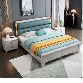 軟靠科技布實木床1.8米雙人床現代簡約輕奢主臥儲物婚床白色家具