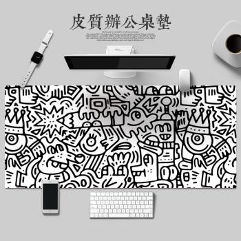 歐美個性涂鴉 PU電腦防水超大號鼠標墊寫字鍵盤辦公學生可愛卡通