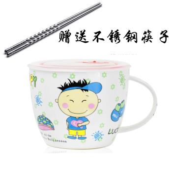 陶瓷大號泡麵碗帶把超級泡麵杯帶密封蓋微波爐專用碗