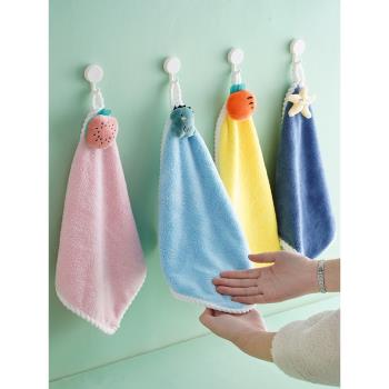 擦手巾小毛巾吸水不掉毛珊瑚絨小方巾可掛式可愛兒童家用廚房手帕