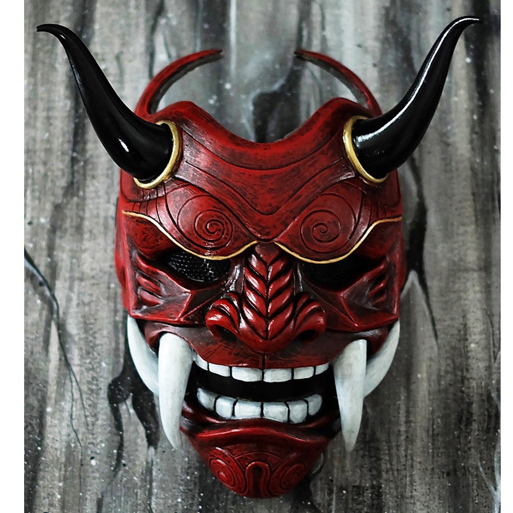 般若面具惡魔日本鬼武士青面修羅忍者全臉劇本殺道具男萬圣節裝扮|面具
