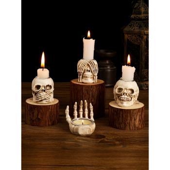 骷髏頭手掌模型蠟燭燭臺萬圣節裝飾樹脂擺件密室鬼屋氛圍布置道具
