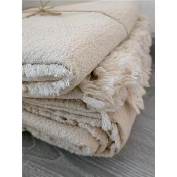 外貿出口尾單100%純棉原色蓋毯水洗工藝全棉加厚柔軟休閑毯特價清