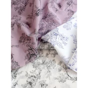 日本進口60支純棉面料輕薄透氣夏季居家布藝印花法國樹手工布料