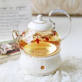 陶瓷玻璃蠟燭水果茶壺 英式下午茶茶具 歐式花茶杯套裝花茶茶具