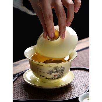 德化陶瓷大號三才蓋碗茶杯單個家用不燙手功夫茶具泡茶敬茶碗帶蓋