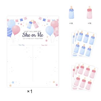 HE OR SHE 粉藍奶瓶寶寶性別揭示派對投票貼紙海報 BABY SHOWER