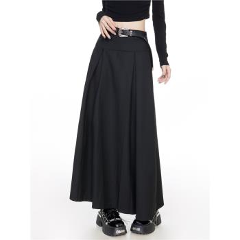 高級高腰百褶半身裙女2023秋新款設計感西裝長裙顯瘦黑色a字裙