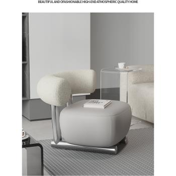 韻致北歐輕奢雪橇椅不銹鋼單人設計創意網紅羊羔絨客廳臥室休閑椅