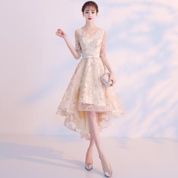 小個子晚禮服裙女高階輕奢小眾高階感成人禮生日宴會主持人香檳色