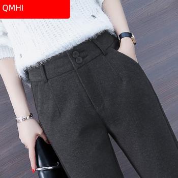 煙管女秋冬加絨休閑蘿卜毛呢褲