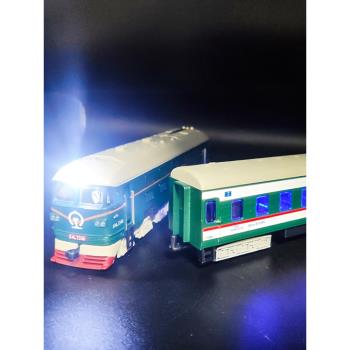 1:87東風火車頭車廂合金模型聲光古典綠皮火車模型古典兒童玩具車