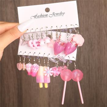 earrings set 12 pieces環保粉色蘑菇冰淇淋花朵愛心耳環套裝12件