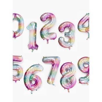 【吉祥道具】彩虹星星數字氣球兒童生日裝飾鋁膜大號客廳異形幻彩