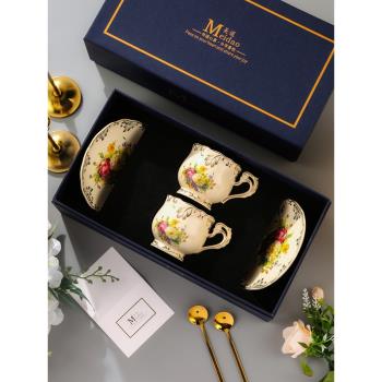 清芳玫瑰歐式奢華宮廷陶瓷咖啡杯高檔精致英式下午茶茶具套裝對杯