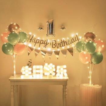 驚喜氣球背景墻兒童生日快樂發光裝飾寶寶周歲燈光拉旗場景布置