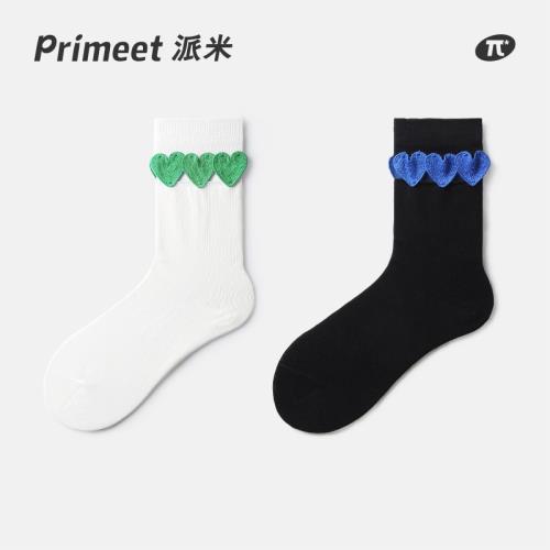 primeet派米小眾設計感創意愛心貼布ins潮黑色春夏襪子女中筒襪夏