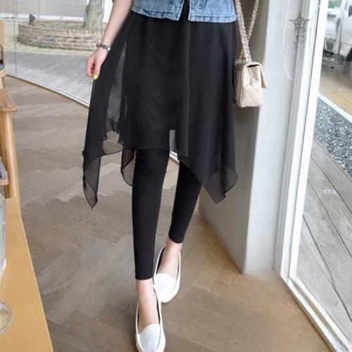 2023春夏健身褲女彈力假兩件裙褲外穿大碼胖MM雪紡網紗瑜伽運動褲