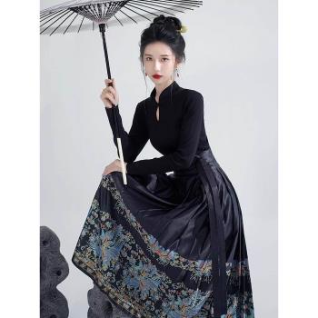 春裝新款新中式國風漢服小香風職業今年流行馬面半身裙兩件套裝女