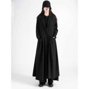 黑色高級感風衣外套女春2024新款設計感歐洲站寬松顯瘦超長款大衣