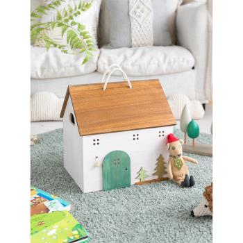 阿楹 創意可愛桌面木質房子收納盒書籍工具玩具儲物箱卡通置物架