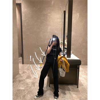 春秋高腰垂感西裝拖地褲女黑色休閑褲寬松百搭直筒闊腿褲顯瘦長褲
