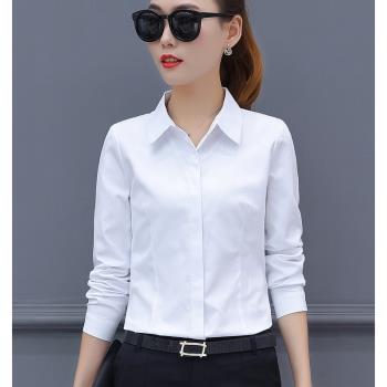 白色襯衫女長袖2023春裝新款韓版工作服修身百搭工裝職業女士襯衣