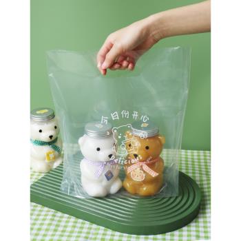 透明加厚手拎袋烘焙西點蛋糕甜品麵包食品外賣手提塑膠打包袋
