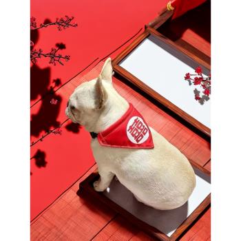 狗狗貓咪結婚裝飾品喜字口水巾新年紅色項圈可調節圍脖小型犬寵物