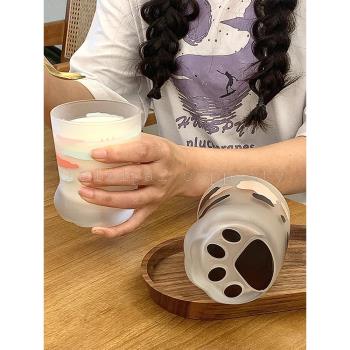 日式可愛貓爪杯創意玻璃杯學生宿舍女果汁早餐牛奶杯家用喝水杯子