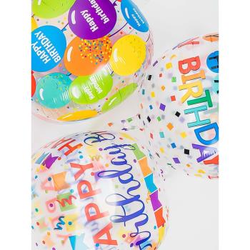 【吉祥道具】生日快樂氣球happy birthday波波球彩虹紙屑印花4D球