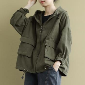 高階感外套女春秋款百搭休閑小個子大碼胖mm時尚洋氣連帽風衣顯瘦
