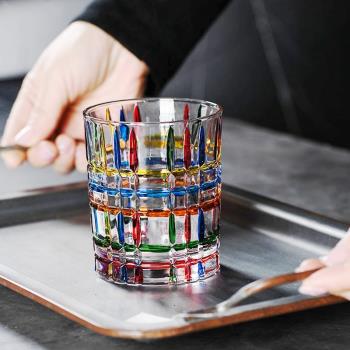意大利設計師同款手工彩繪線條編織水晶玻璃杯威士忌杯果汁水杯子