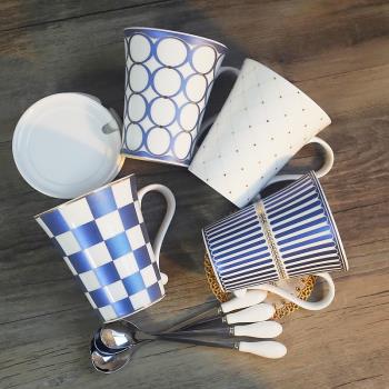 簡約創意陶瓷杯歐式早餐杯家用馬克杯辦公咖啡水杯帶蓋勺套裝杯子
