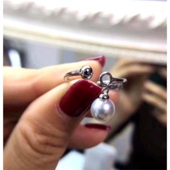 DIY珍珠配件 S925純銀珍珠戒指空托 一顆球指環托 配6-9mm