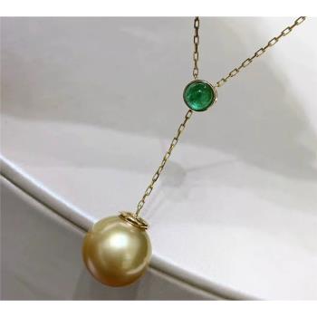 飾雅苑 澳洲白珠項鏈祖母綠鑲嵌南洋金珠孔雀綠珍珠可調節鎖骨鏈